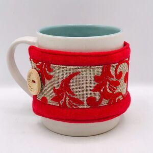 Handmade Mug Cozy, Red Fleece Burlap Glitter Hot Beverage Cozy, Stocking Stuffer